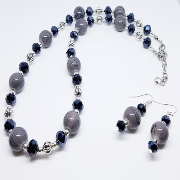 Gray Splatter Glass Beaded Duo Set - Picture 1 of 3